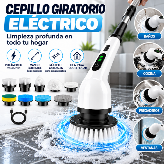 SpinClean Pro™ 9 en 1 | Cepillo Eléctrico Giratorio Multifuncional con Mango Extensible