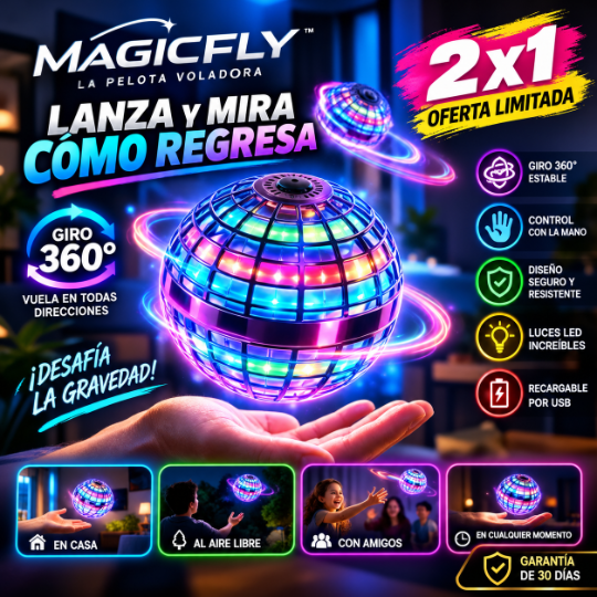 MagicFly | Juguete Mágico que Flota, Gira y Sorprende con Luces RGB